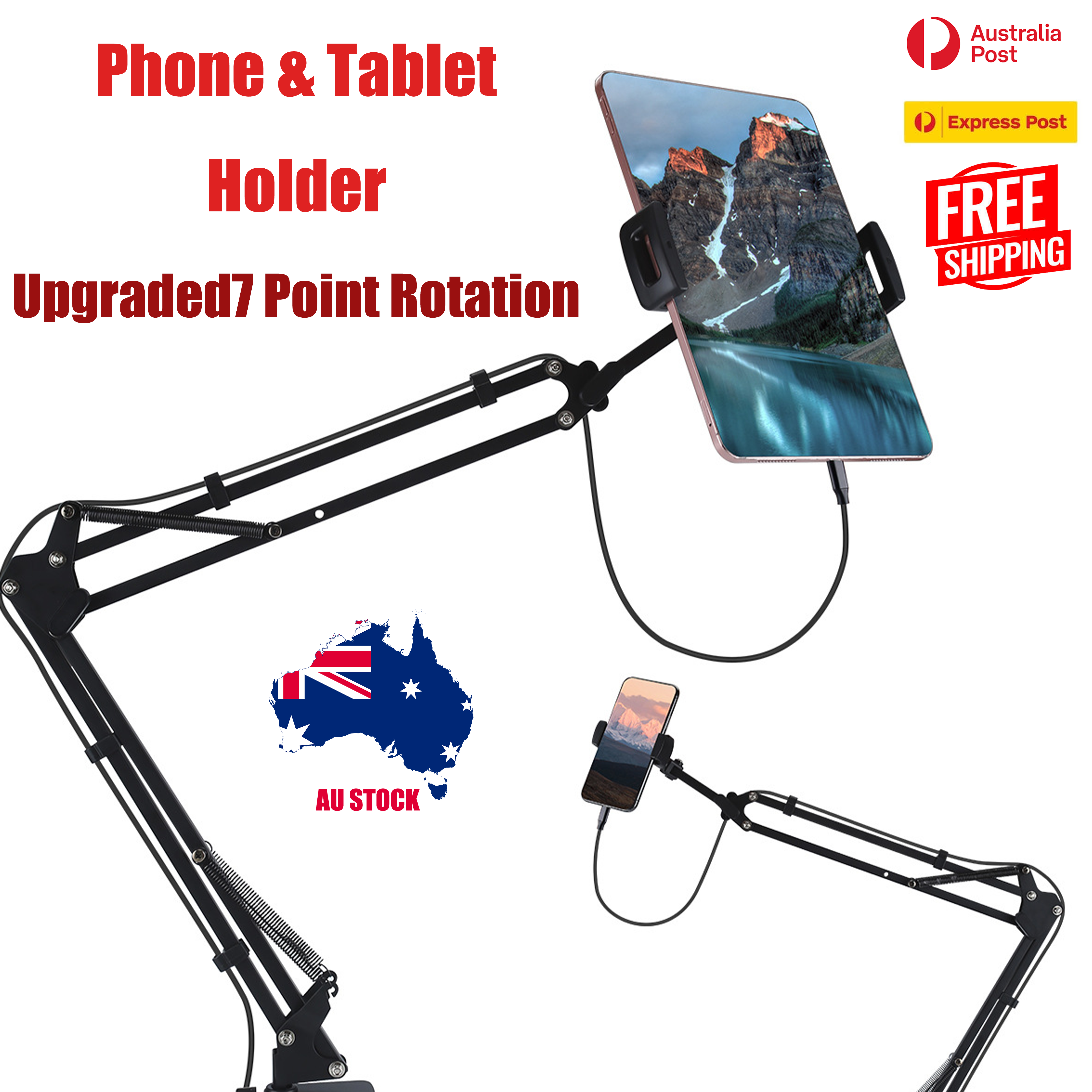 360° Long Arm Laptop Stand Phone Holder Desk Mount